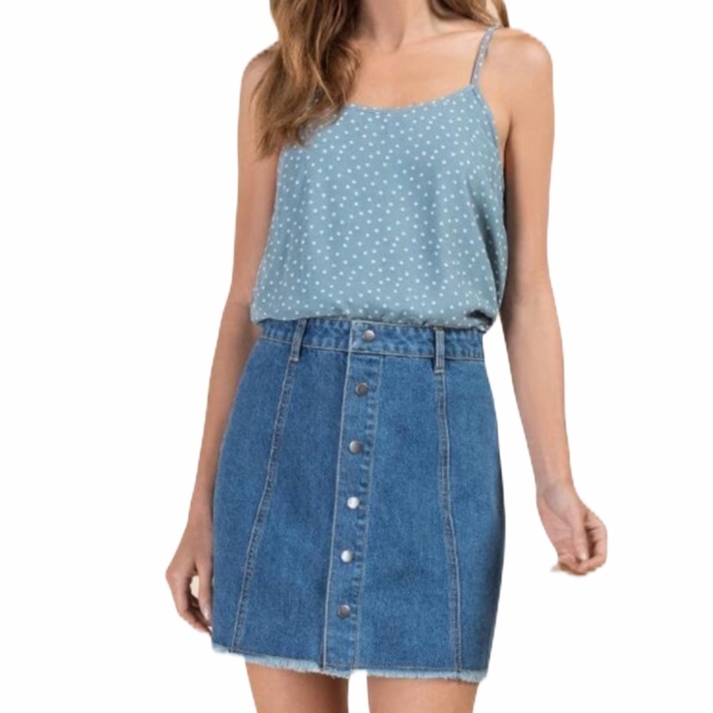 Harper mini button front denim skirt frayed edge S
